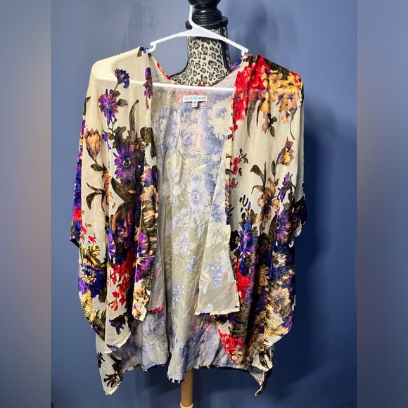 Woven Heart limited mesh and velvet kimono coverup - Picture 1 of 6